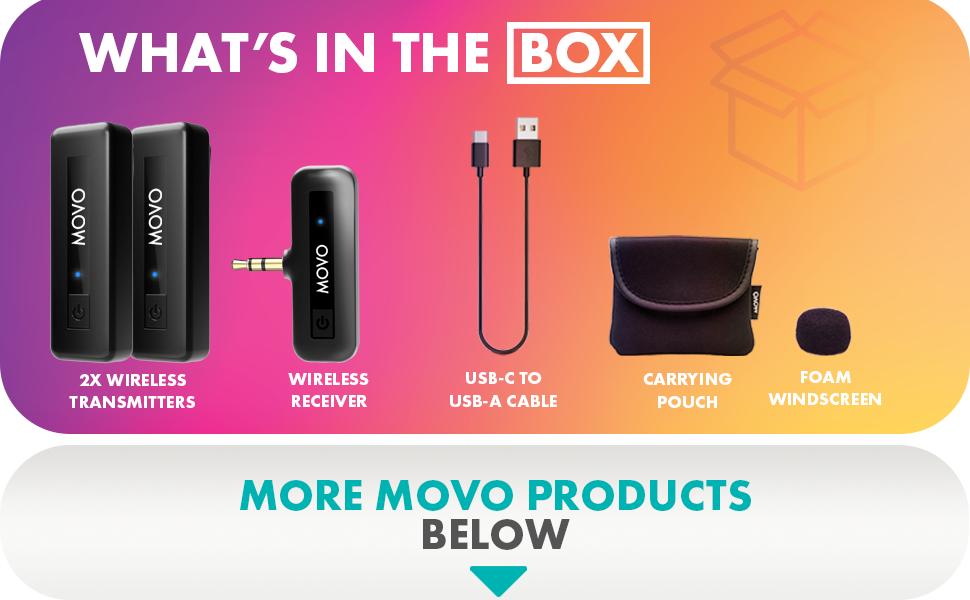 Movo - Wireless Mini | Colorful Lavalier Microphone System for Cameras | Audio Capture Kit with 164ft Range, Omnidirectional, Long Battery Life Movo - Wireless Mini | Colorful Lavalier Microphone System for Cameras | Audio Capture Kit with 164ft Range, Omnidirectional, Long Battery Life