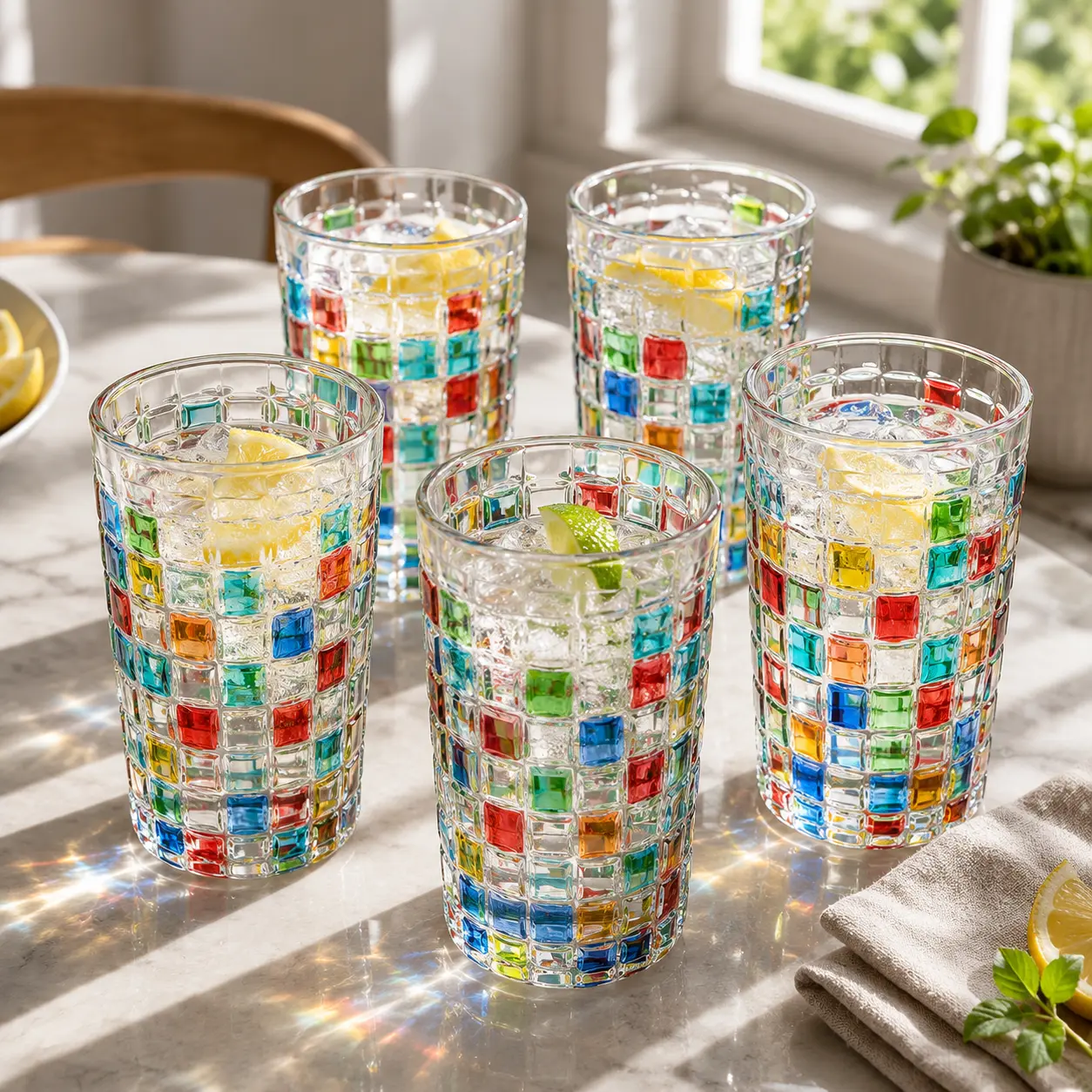 4/6-Piece Festive Christmas Colored Drinking Glasses  Durable Stain-Resistant Cocktail Cups for Iced Coffee, Milk, Decorative Kitchen Drinkware