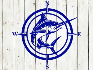 Marlin Compass Metal Wall Art Sign – 14 Gauge Steel – Coastal Nautical Decor
