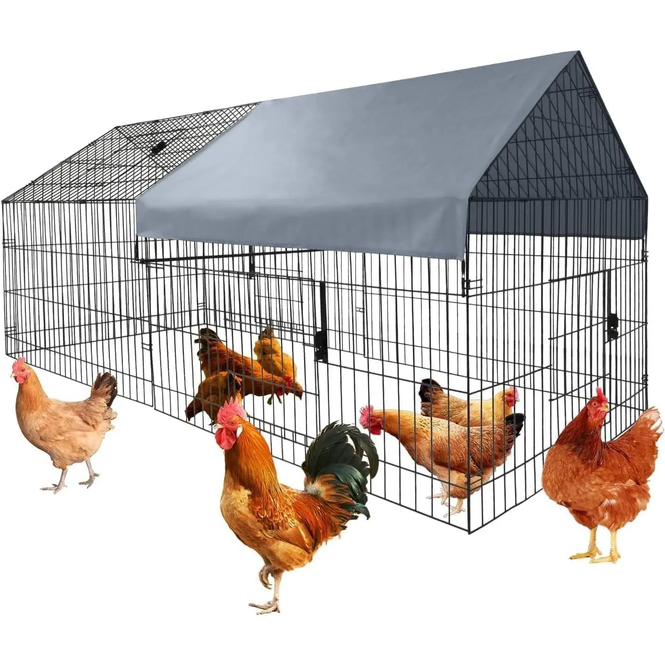 86"x40"x40" Heavy Duty Collapsible Walk-In Chicken Cage Kit with Waterproof Cover, Stake-Secure Predator-Proof Base, Rust-Resistant Outdoor Metal Enclosure for Hens, Geese (86" Space Included)