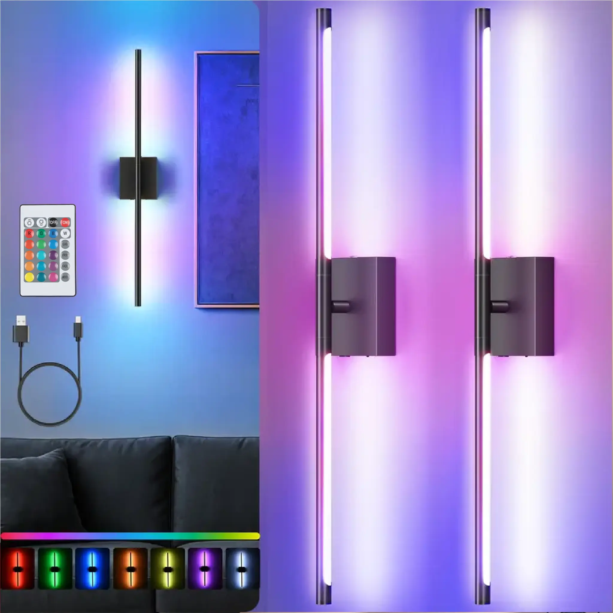 【Summervibes】Battery Operated Wall Lights, Non-Removable Battery Rechargeable Wall Lamps with Remote Control, Dimmable Black LED Wireless Wall Sconces for Bedroom, Living Room, Hallway, Dining Room