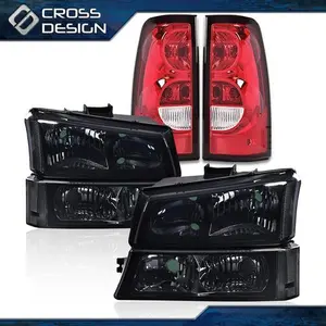 CROSSDESIGN Black Headlights & Signal Bumper Lamp & Tail Light Fit For 03-07 Chevy Silverado
