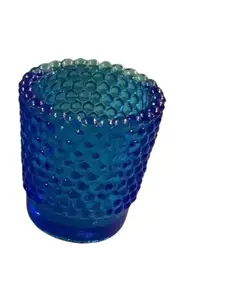 Set of 4 Hobnail Blue Votive Candle Holders