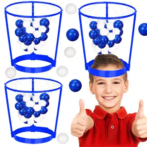 Head Hoop Basketball Game Set (2 Pack) - Adjustable Basket Net Headband, All-Season Gag Gift for Kids & Adults - White Elephant Exchange, Easter, Christmas, Birthday & Carnival Party Interactive Fun Activity - Blue