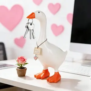 Desk Goose , Cute Resin Figurine with Magnetic Beak, Funny Home Office Desk Decor & Key Tool Holder, Perfect Valentine's Day Housewarming Gift for Women,Creative desktop decorations or ornament set