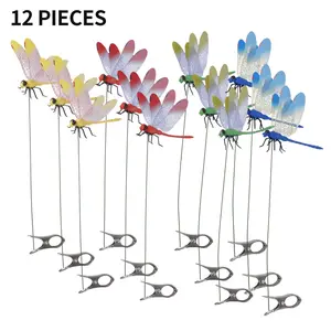 12 pieces of artistic artificial dragonfly pole clips, 3D iron decorative garden logo, easy to attach multi-color outdoor courtyard decoration, suitable for festivals,Metal Clip Mosquito Repellent Hat Clip， Magic Gadget to Repel Mosquitoes While Fishing t