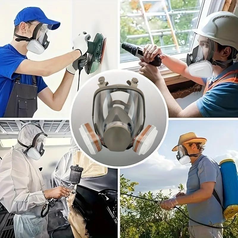 Reusable Full Face Mask with Filter Box, 17-in-1 Anti-Gas and Dust-Resistant Anti-Fog Full Face Mask Set for Painting, Woodworking, Construction, Grinding, Spraying and Chemicals