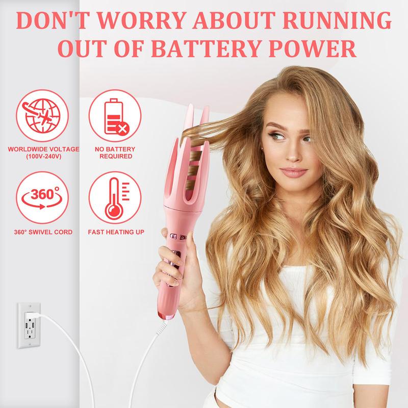 Automatic Hair Curler,Automatic Curling Iron with 4 Temperatures,Dual Voltage Rotating Curling Iron with 1 1/4 inch Fast Heating and Auto Shut-Off