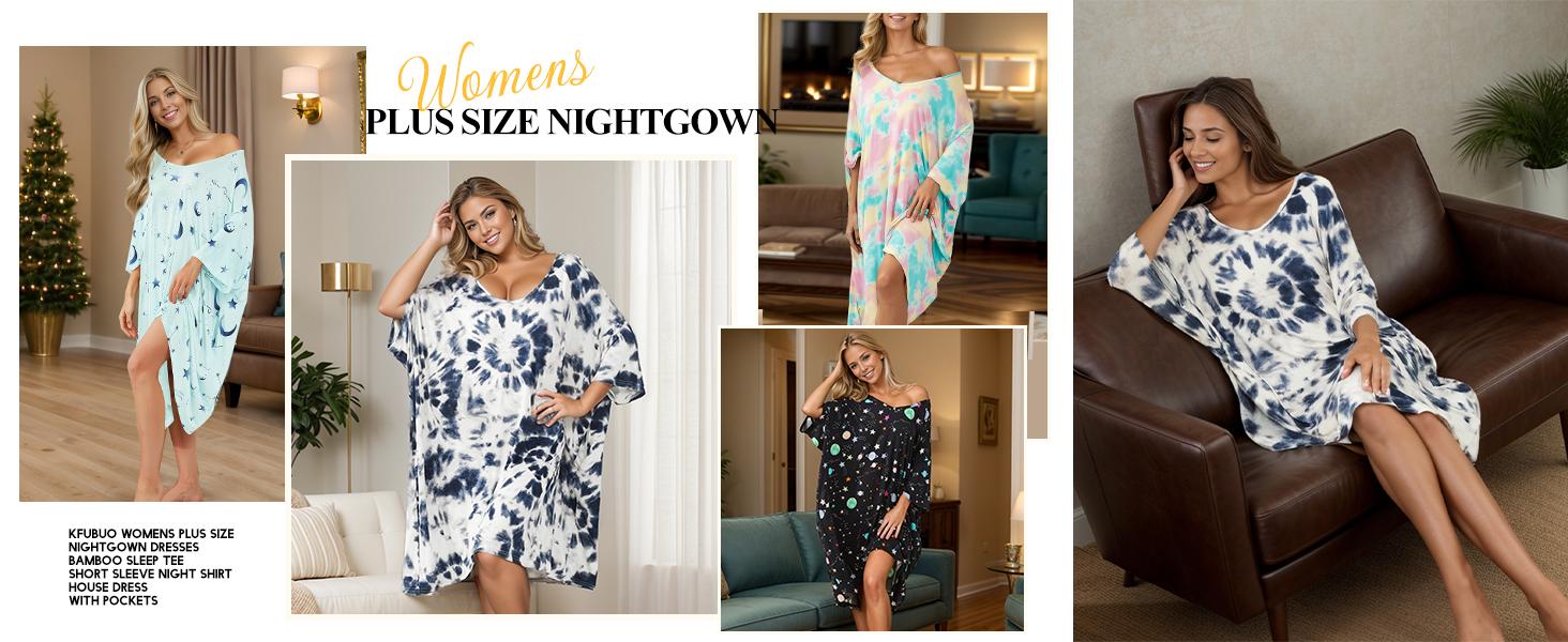 KFUBUO Plus Size Nightgown for Women V-Neck Sleep Dress Pjs Lounge Short Sleeves Sleepwear With Pocket Fit S-5XL Pajamas Elastic Loungewear Breathable Fabric SpringStatements KFUBUO Plus Size Nightgown for Women V-Neck Sleep Dress Pjs Lounge Short Sleeves Sleepwear With Pocket Fit S-5XL Pajamas Elastic Loungewear Breathable Fabric SpringStatements