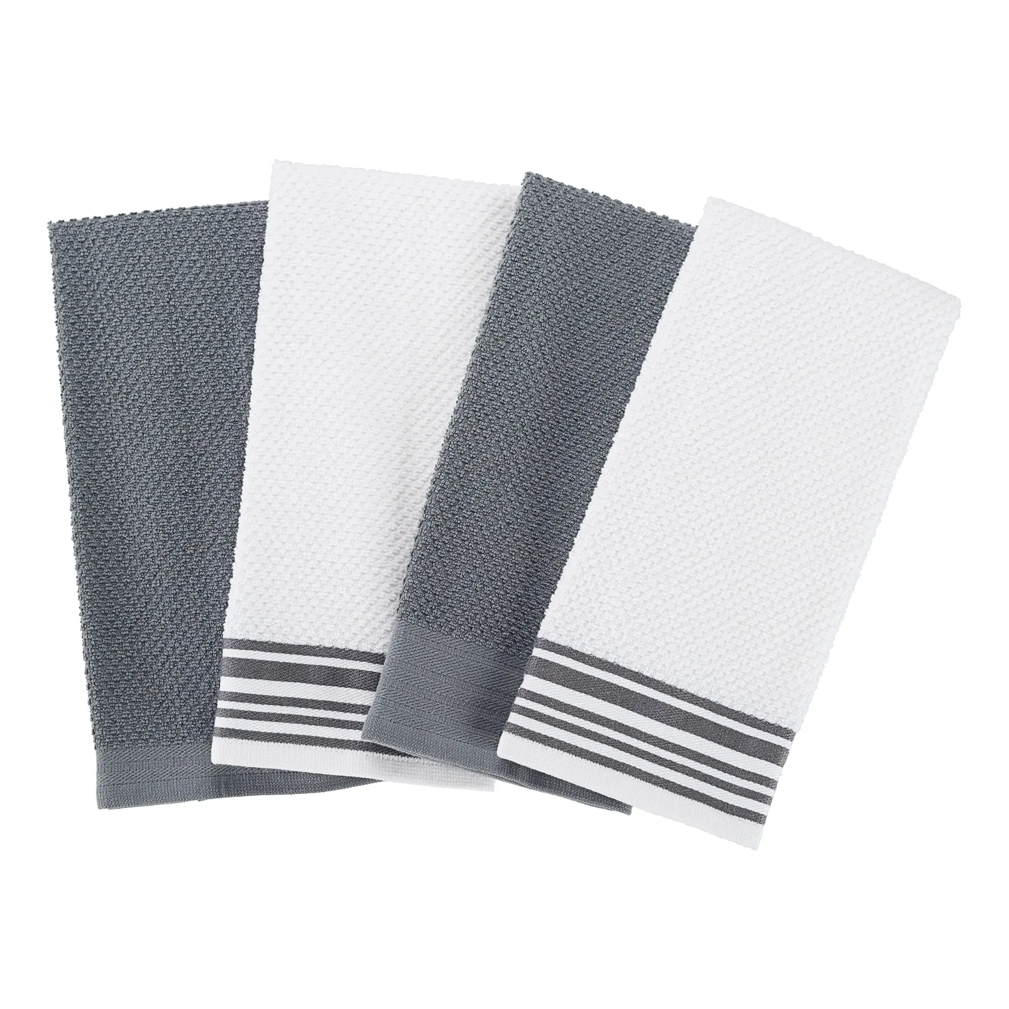 Cotton Kitchen Towel Set, 4 Pack, 16x26 Inch Woven Dish Towels, Grey Absorbent Hand Towels for Cooking