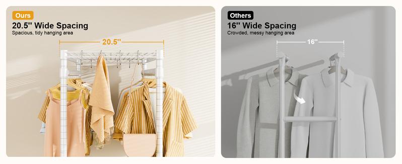 P4 Plus ULIFHOME Rolling Clothing Racks for Hanging Clothes, Heavy Duty,  Free Standing Garment Racks with Wheels, Portable Closet Rack 45''W × 20.5''D × 80.5''H, Max Load 570 Lbs, White