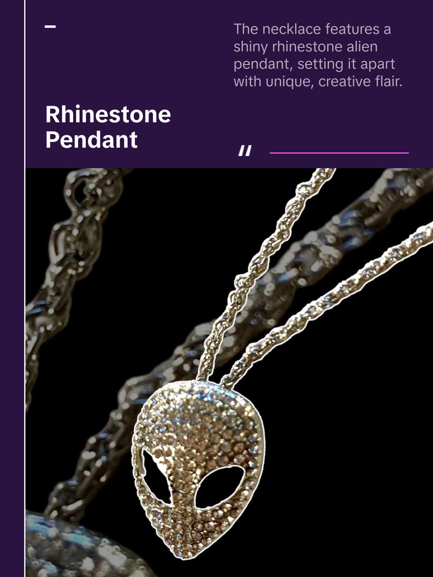 Cosmic Bling Rhinestone Alien Pendant Necklace