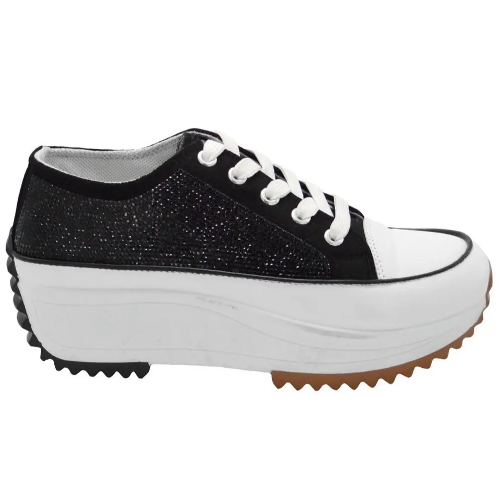 Women's Rhinestone Platform Sneakers - Closed, Modern, Solid Casual Low-Top Canvas Sports Shoes with Sparkling Rhinestone Accents, Platform Sole, Glamorous Look for Everyday Wear (Multi-Size)