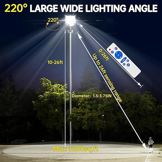 Solar Lights Outdoor Waterproof, Solar Street Light with Motion Sensor, 7000K Dusk to Dawn Security Flood Lights IP66, Commercial Outdoor Lighting for Parking Lot, Yard, Driveway, Farm