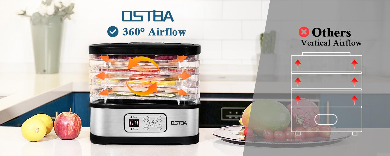 OSTBA Food Dehydrator Machine Adjustable Temperature & 72H Timer, 5-Tray Dehydrators for Food and Jerky, Fruit, Dog Treats, Herbs, Snacks, LED Display, 240W Electric Food Dryer, Recipe Book