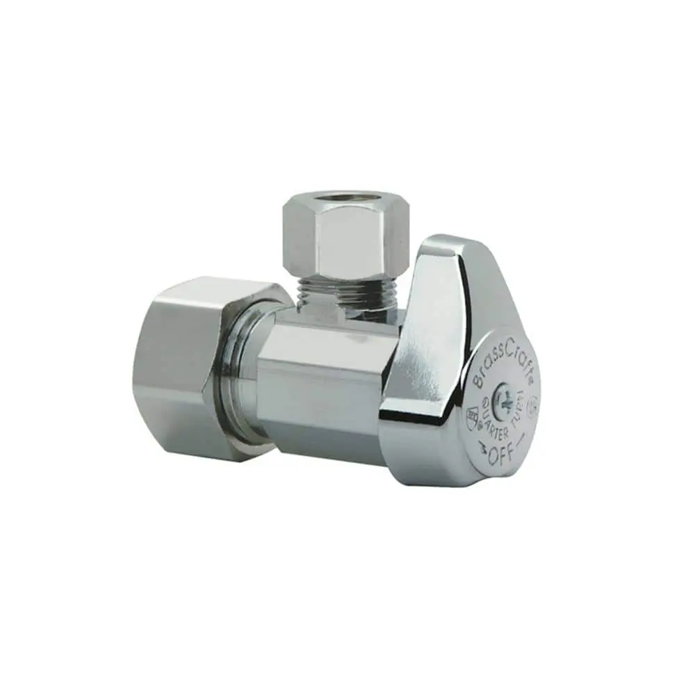 1/2 in. Compression Inlet, 3/8 in. Compression Outlet Copper Brass 1/4-Turn Angle Valve with Handle, 125 psi Max Flow Control
