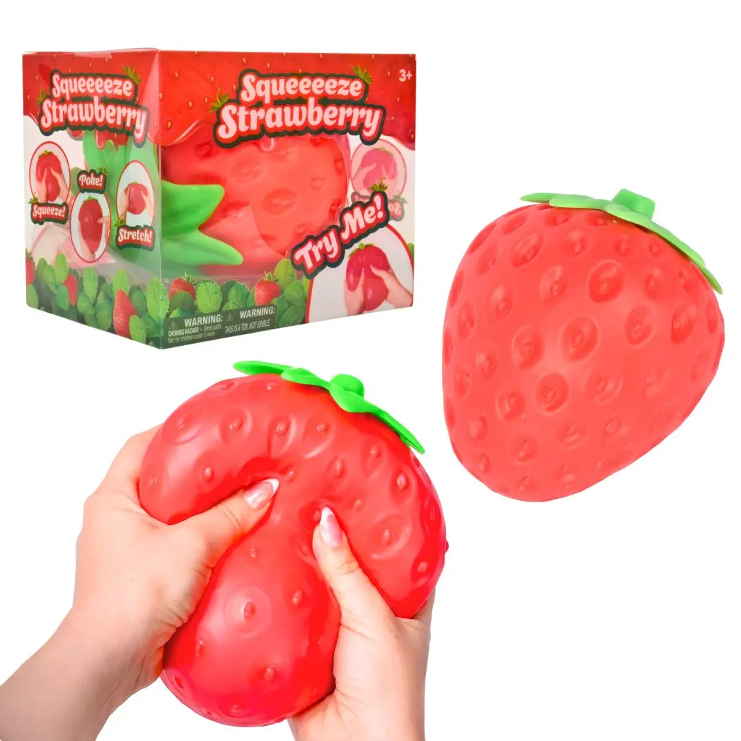 Toymendous Squeeze Strawberry - Extra Large 5" Squishy Stress Ball for Adults & Kids 3+ - Fruity Fidget Toy for Stress Relief & Sensory Play - Safe & Durable Non-Toxic Material