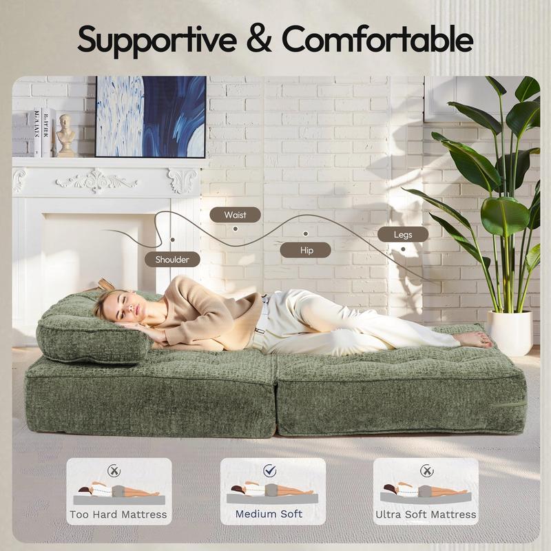 [New Year Deals] Folding Boneless Sofa Bed with Pillow, Convertible Comfy Couch Bed for Adults Home Lounge and Gaming, Modern Comfortable Design for Apartment Living Room Bedroom, Single, Smooth Velvet,Xmas Gifts for Everyone: Kids, Him, Her, Mom & Dad