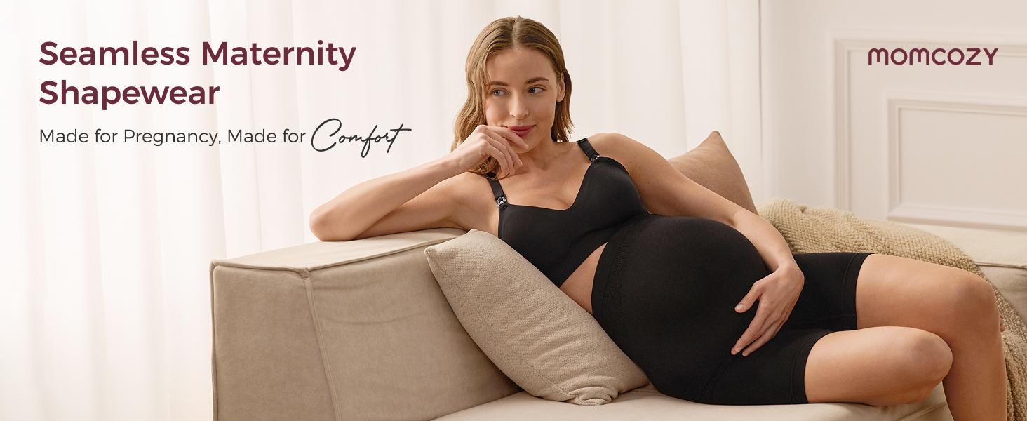 Momcozy Maternity Shapewear for Under Dresses, Anti-Chafing Mid-Thigh Pregnancy Underwear, Belly Support, Cotton Gusset
