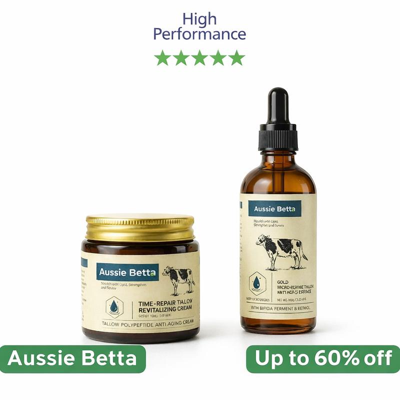 Aussie Betta High Performance Golden Micro-Peptide Tallow Serum & Time-Repair Tallow Revitalizing Cream 100g Anti Aging Collagen Retinol for Fine Lines Dark Spots No Irritation Skin Repair Rejuvenating