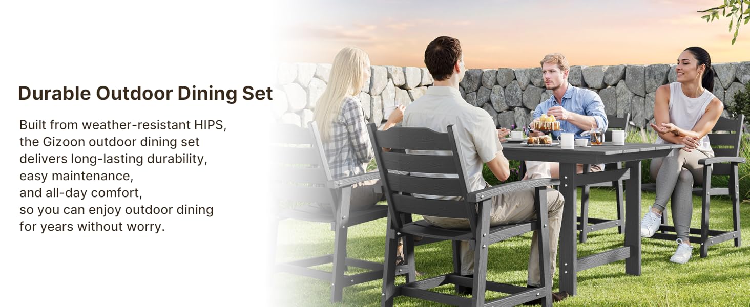 Gizoon 7 Piece HIPS Patio Furniture Set, Dining Table and Chairs for 6, Outdoor Dining Table Sets with Umbrella Hole, Patio Dining Set for Garden, Backyard, Lawn, Grey