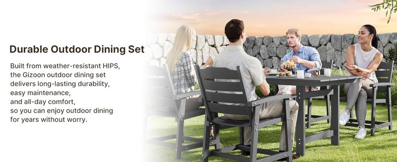 Gizoon 7 Piece HIPS Patio Furniture Set, Dining Table and Chairs for 6, Outdoor Dining Table Sets with Umbrella Hole, Patio Dining Set for Garden, Backyard, Lawn, Grey