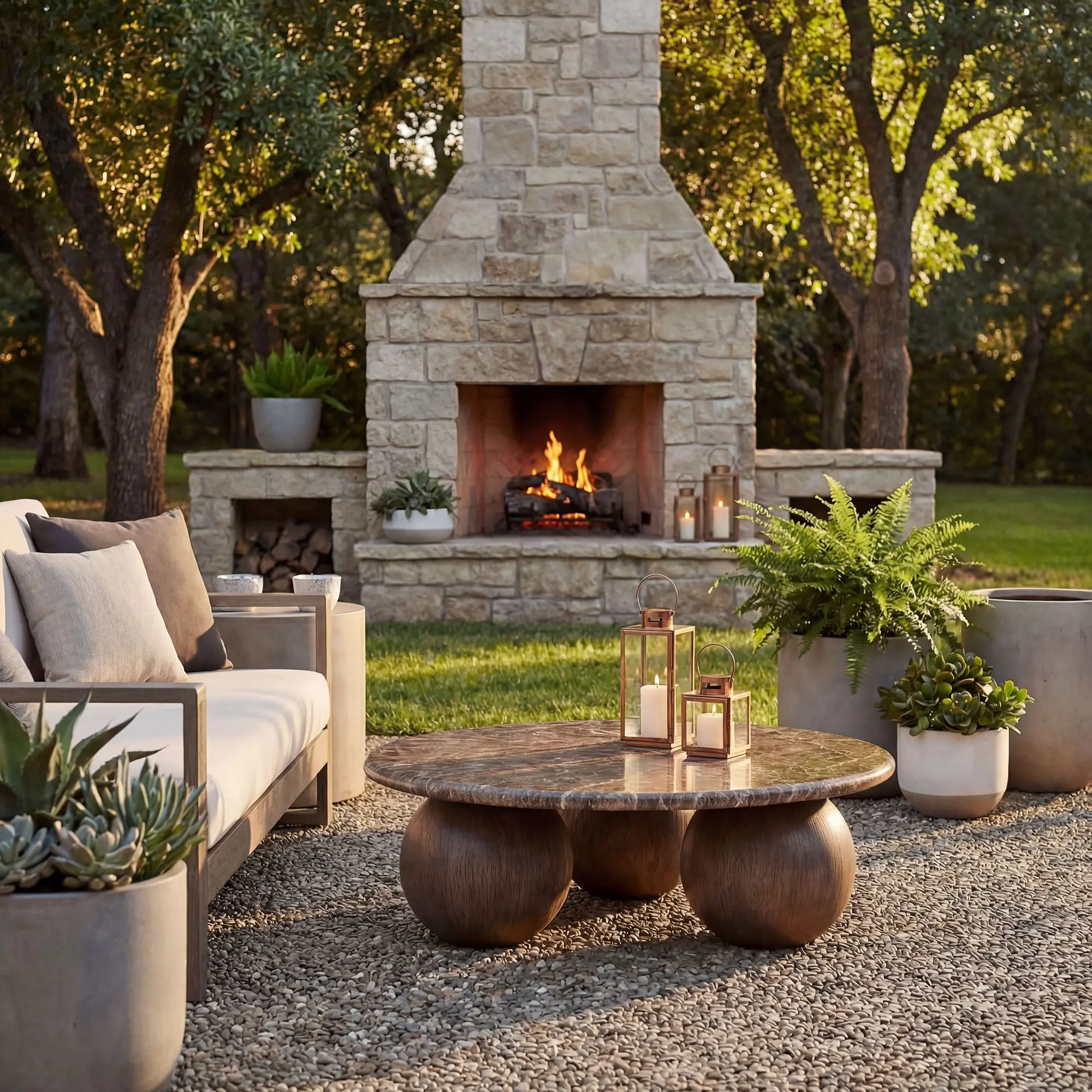 Pietra Indoor Outdoor Round Coffee Table in Dark Emperador Marble