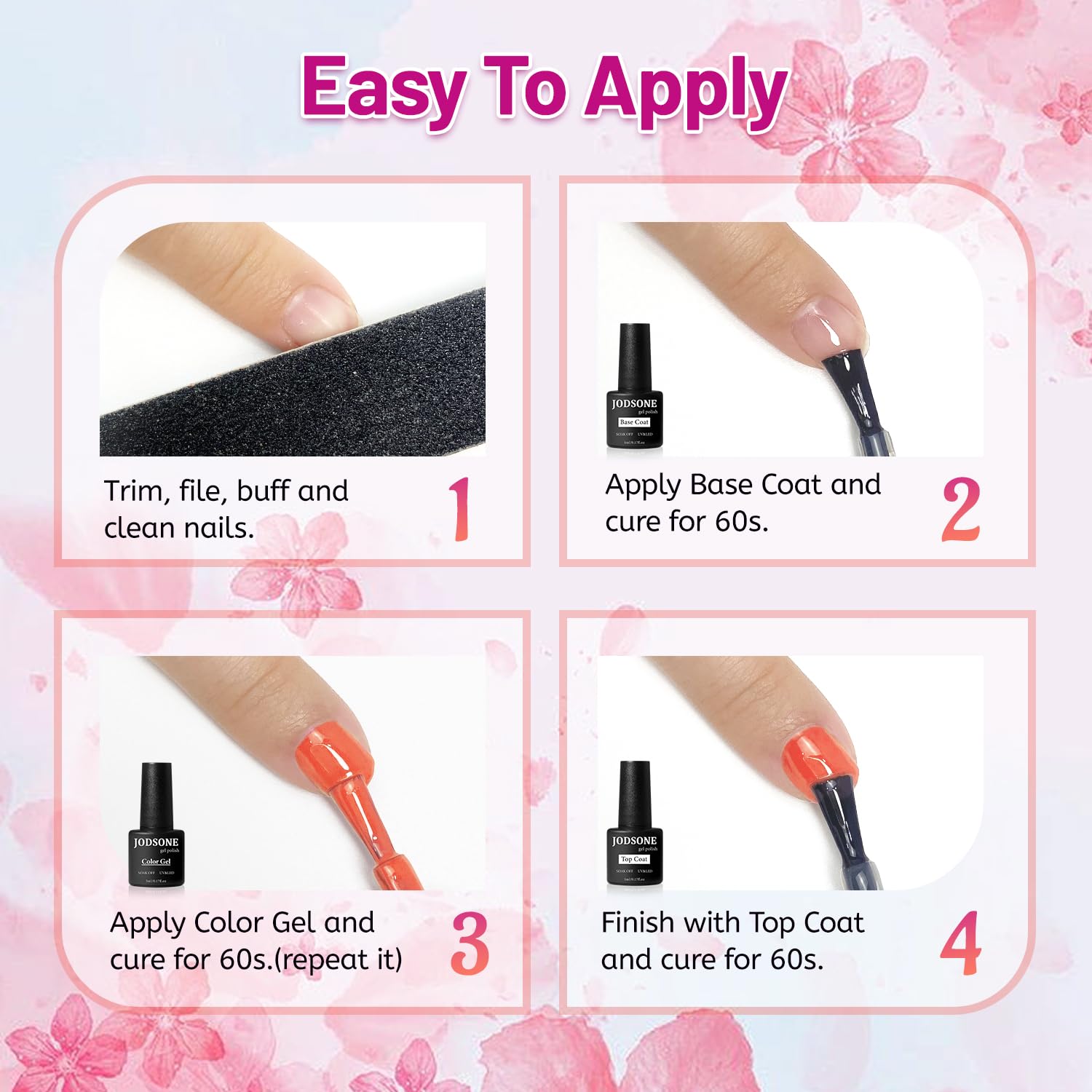 JODSONE 20-Color Vibrant High-Shine Gel Polish Kit, 3 PCS Included: Base Coat, Matte & Glossy Top Coats