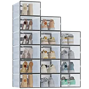 15P Stackable shoe storage box with lid, large shoe rack and storage shelf, shoe display and storage container