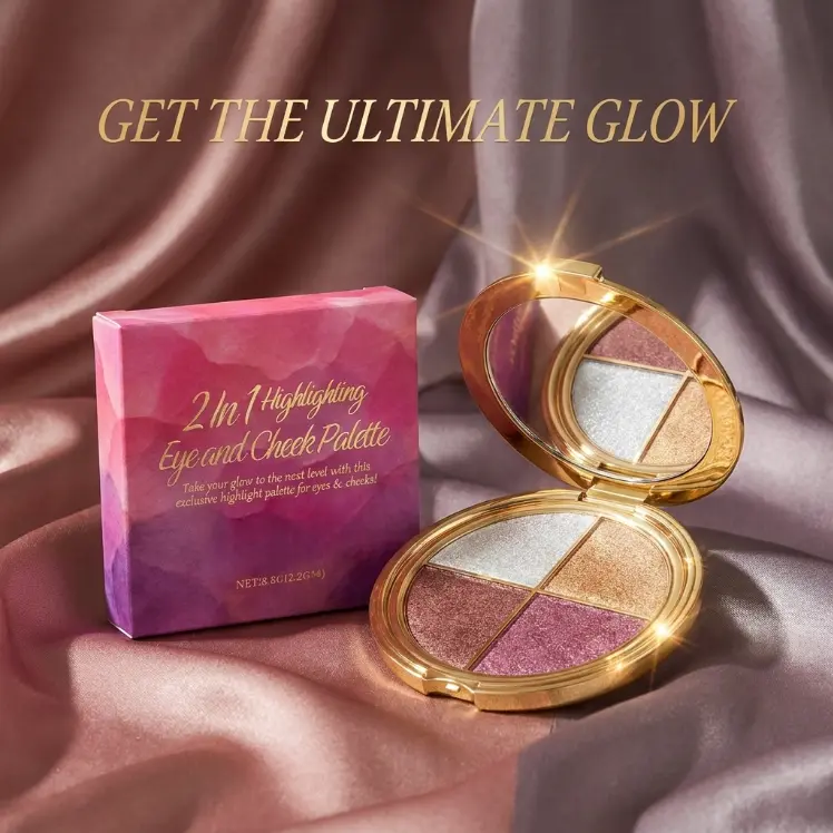 4-in-1 Radiant Face Palette - Buildable Powder for Highlighter, Blush, Eyeshadow, Lid, Brightening, Soft Glam, All Skin Types, Adults, Everyday Cosmetics Makeup, Includes Brush, 24-Month Use Period, No Repetitive Features, Regular Edition, Single Item