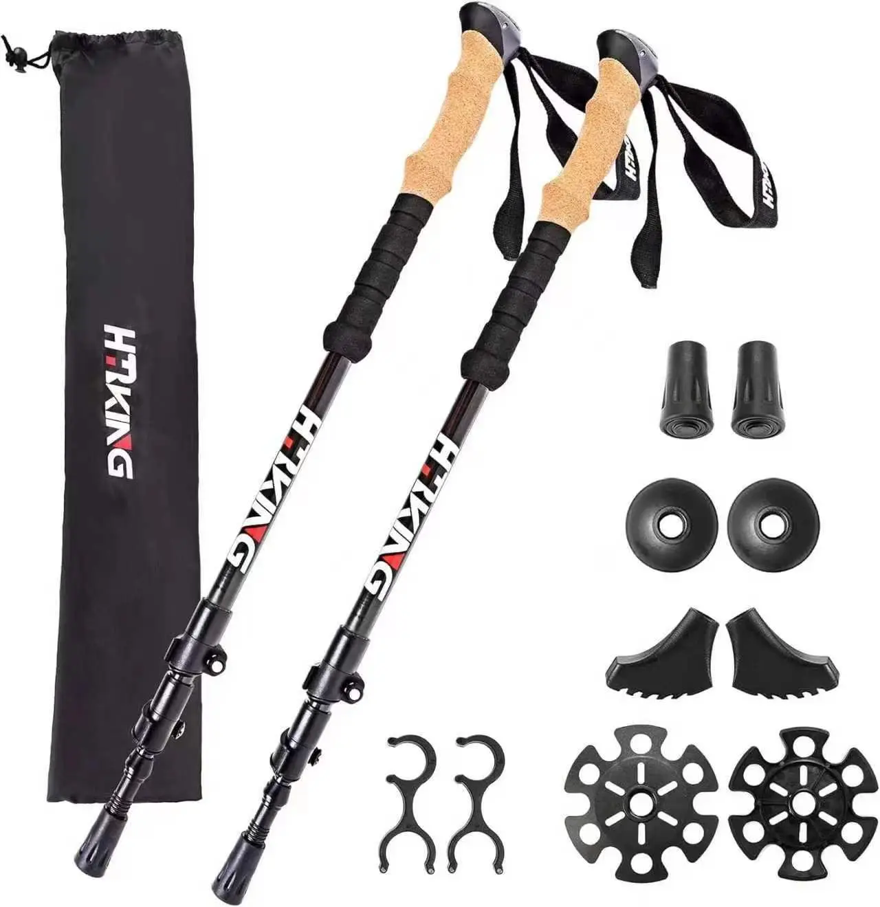 Hiking Gear 2-Piece 100% Carbon Fiber Hiking Sticks - Super Lightweight Foldable Poles with Cork and EVA Foam Handgrips, Quick-Adjustable Flip-Lock Mechanism