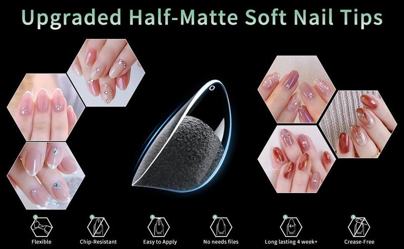 Extra Short Almond Nail Tips kit, 12 Sizes Fake Nails Soft Gel X Nail Tips, Full Cover Pre-Shaped Matte Clear Press on Nail for Extension, Diy at Home