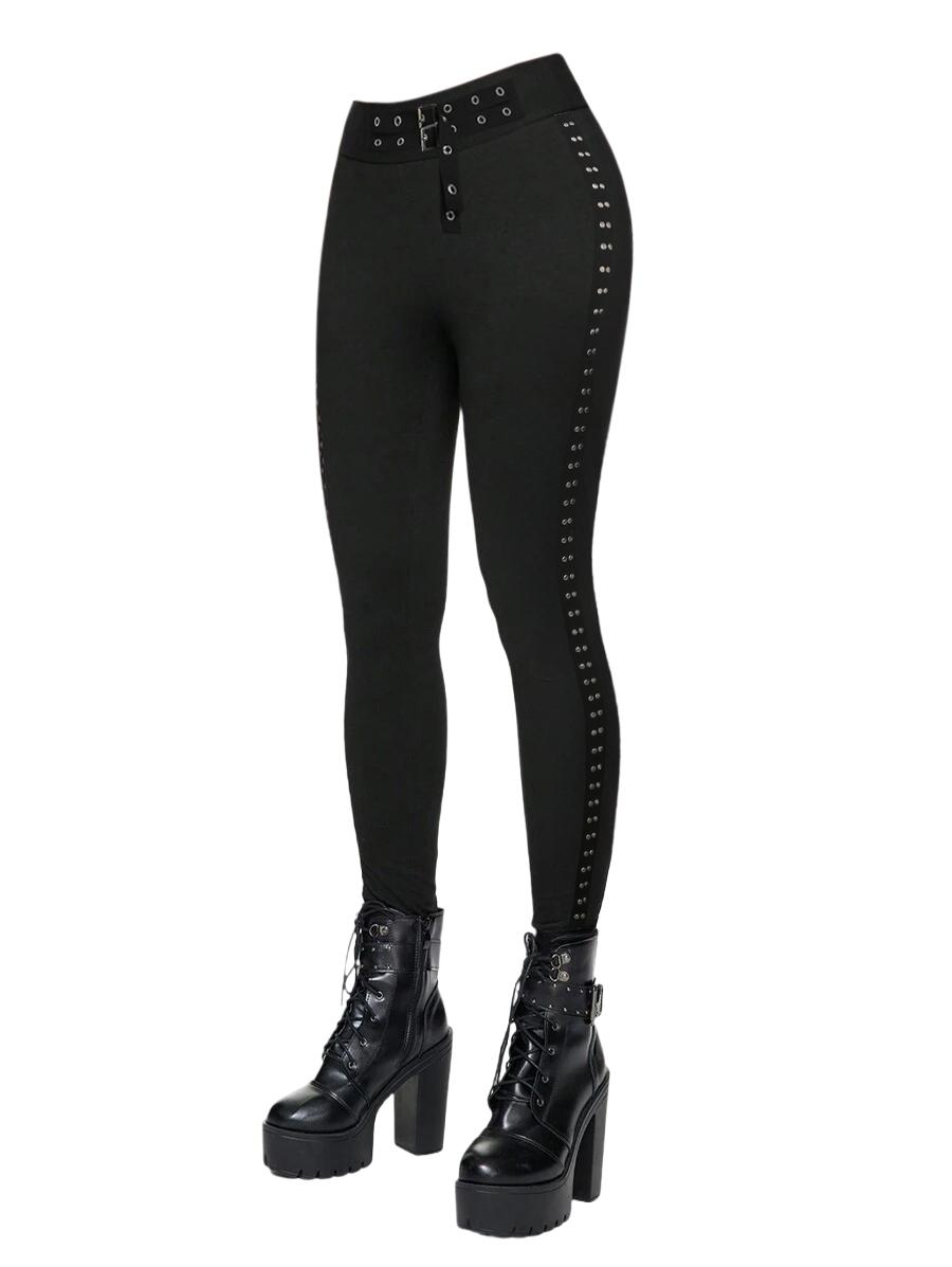 DRESSLILY 2025 Women's Outfit Skew Neck Textured Solid Color Top and Buckle Grommet Waist Long Pants Rivet Decor Jogger Pants Set Autumn Matching Outfits