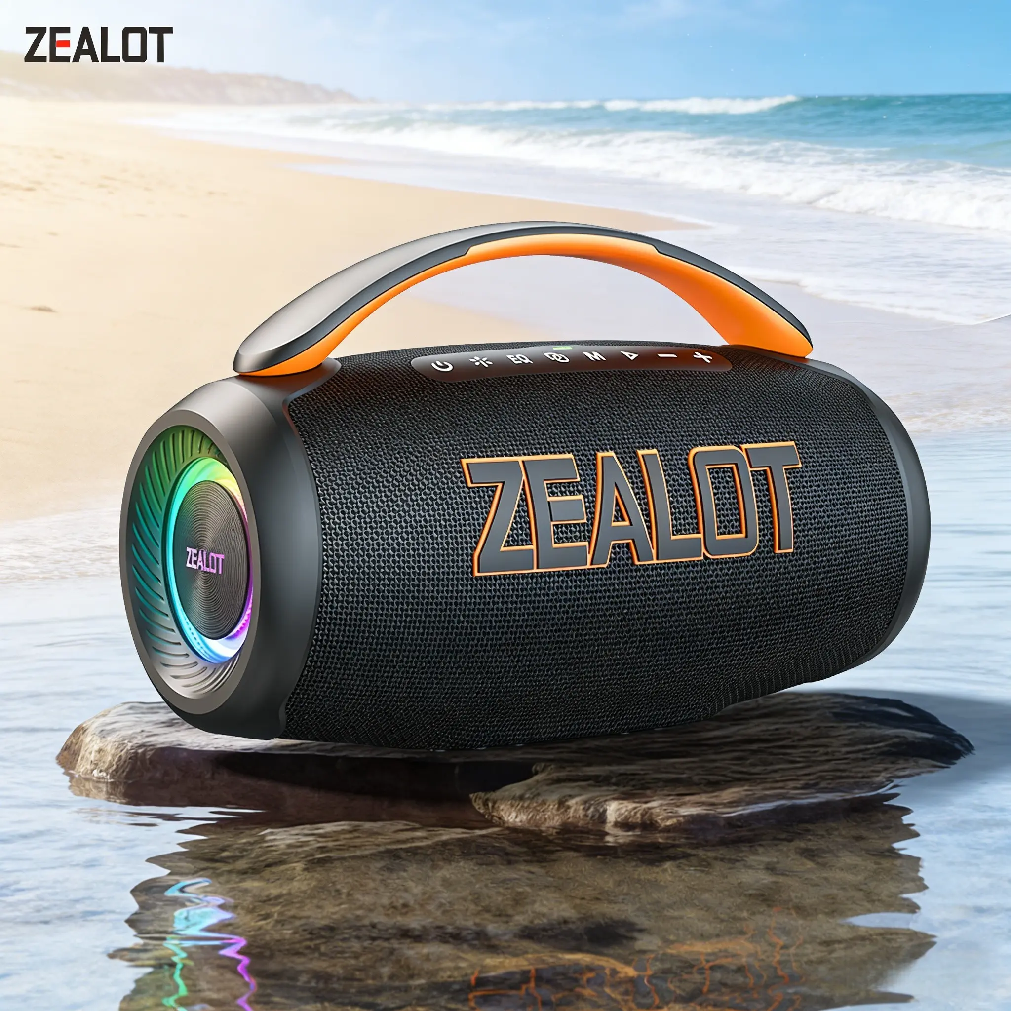 ZEALOT Portable Outdoor Speaker, Bluetooth 5.3 with DSP Chip, 60W HIFI Stereo Subwoofer, IPX6 Waterproof, RGB Light, 8000mAh for Home/Beach/Gift, Party Speaker