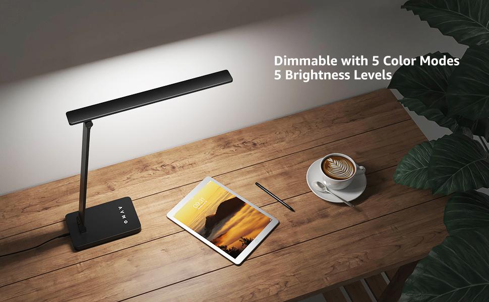 LEPRO LED Desk Lamp for Home Office 9.5W 750LM Metal Touch Control 5 Color Modes 5 Brightness Levels Eye Caring Task Lamp for Reading Sewing Crafts School Supplies Puzzle Light Black Energy Saving No Heat Up