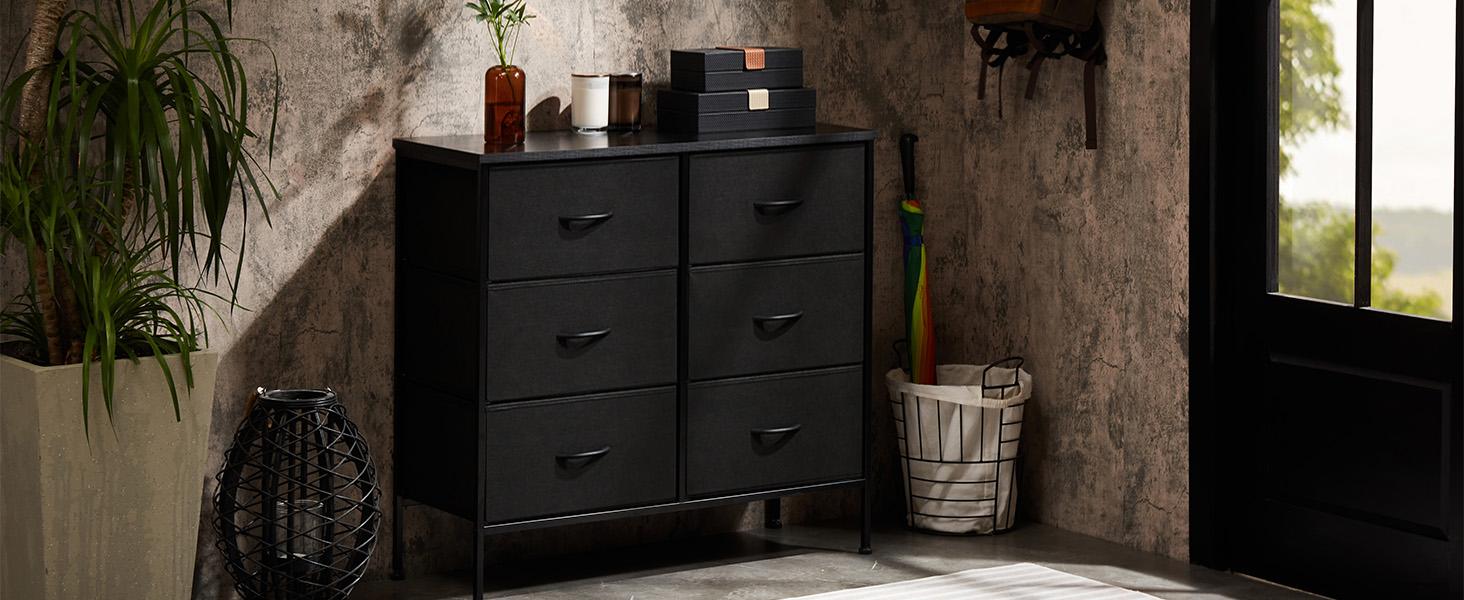 Sweet Furniture F Dresser - Fabric Storage Tower with 6 Drawers, Bedroom Drawer Dresser Organizer, Chest of Drawers with Fabric Bins, Steel Frame and Wood Top for Bedroom, Closet, Entryway Assembled