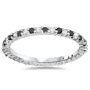 1/2ct Black & White Diamond Eternity Ring 14K White Gold