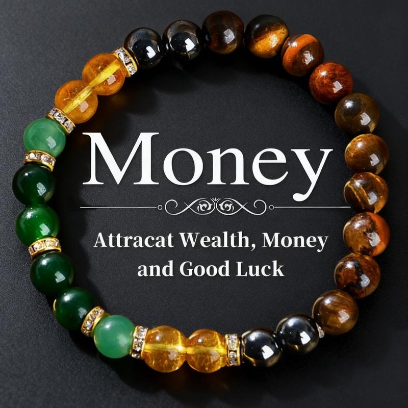 1pc Tiger Eye Beaded Money Attracting Bracelet, Natural Black Yellow Tourmaline Onyx Wealth Attraction Bracelet Fashionable Accessory for Daily Wear, Christmas Jewelry Gift Money Bracelet