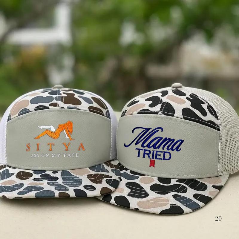 [BUY 1 GET 1 ]Mama Tried Sitya Hunting 7-Panel Old School Camo Hat Snapback