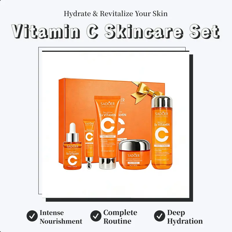 5X Vitamin C Facial Care Set 6-Piece Pack with Cleanser Toner Face Serum Cream & Eye Cream Gentle Skin Cleaning Care Travel Size Kit Daily Nourishing  Cleansing