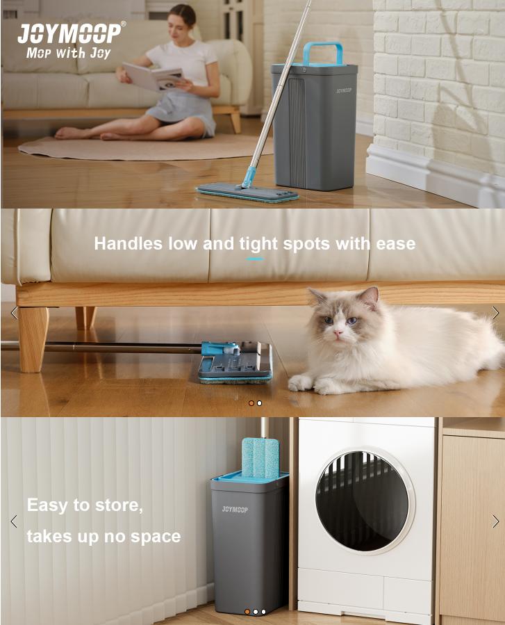 JOYMOOP Mop and Bucket Set with Wringer, 360° Rotating Head, 4 Microfiber Pads, Extensible Handle, Grey+Cyan Blue, for Floor & Wall Cleaning