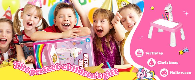 Drawing Projector for Kids, Art and Crafts, Drawing Board with Music, Color Pens, Pencils, Crayons, Scrapbook, Unicorn Sticker Book, Ideal Toy for 3+ Year Old Girls & Boys (Unicorn Kit)