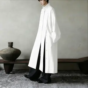 INCERUN Men's Elegant Long Winter Minimalist Trench Coat - Stand Collar, Double Breasted, Maxi Length, Loose Fit Windbreaker