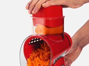 SUSTEAS Rotary Cheese Grater with 5 Replacement Blades, BPA Free, Built-in Strong Suction Base, Green Kitchen Essential Vegetable Slicer Utensils Potato Cutter Red