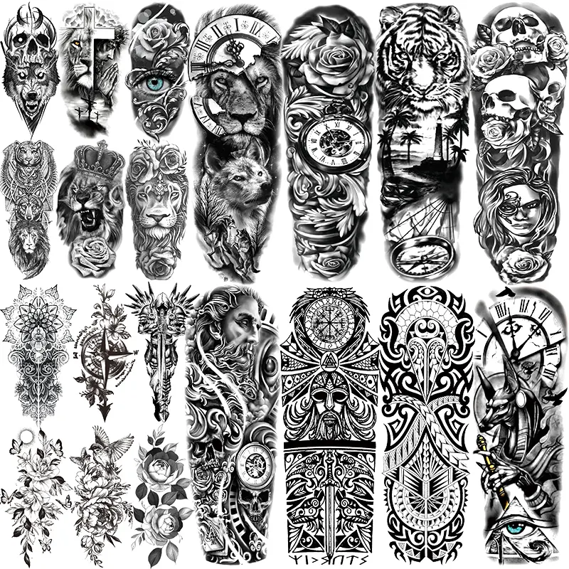 20 Large Temporary Tattoos Kit Featuring Greek Mythology, 8 Full Arm Maori, Warrior, Compass Aesthetic Tattoo Designs Merch, Perfect for Adults Men Women Arms Legs, Tattoo Stickers, Fake Tattoos