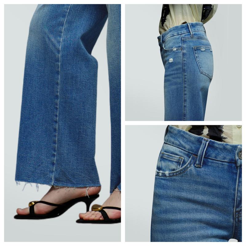 Ella ONESO On Target Stretchy Wide Leg Jeans Mid-low Waist Distressed Raw Hem Denim Pants BBL Baggy Vintage Casual Streetwear New Year's Gift