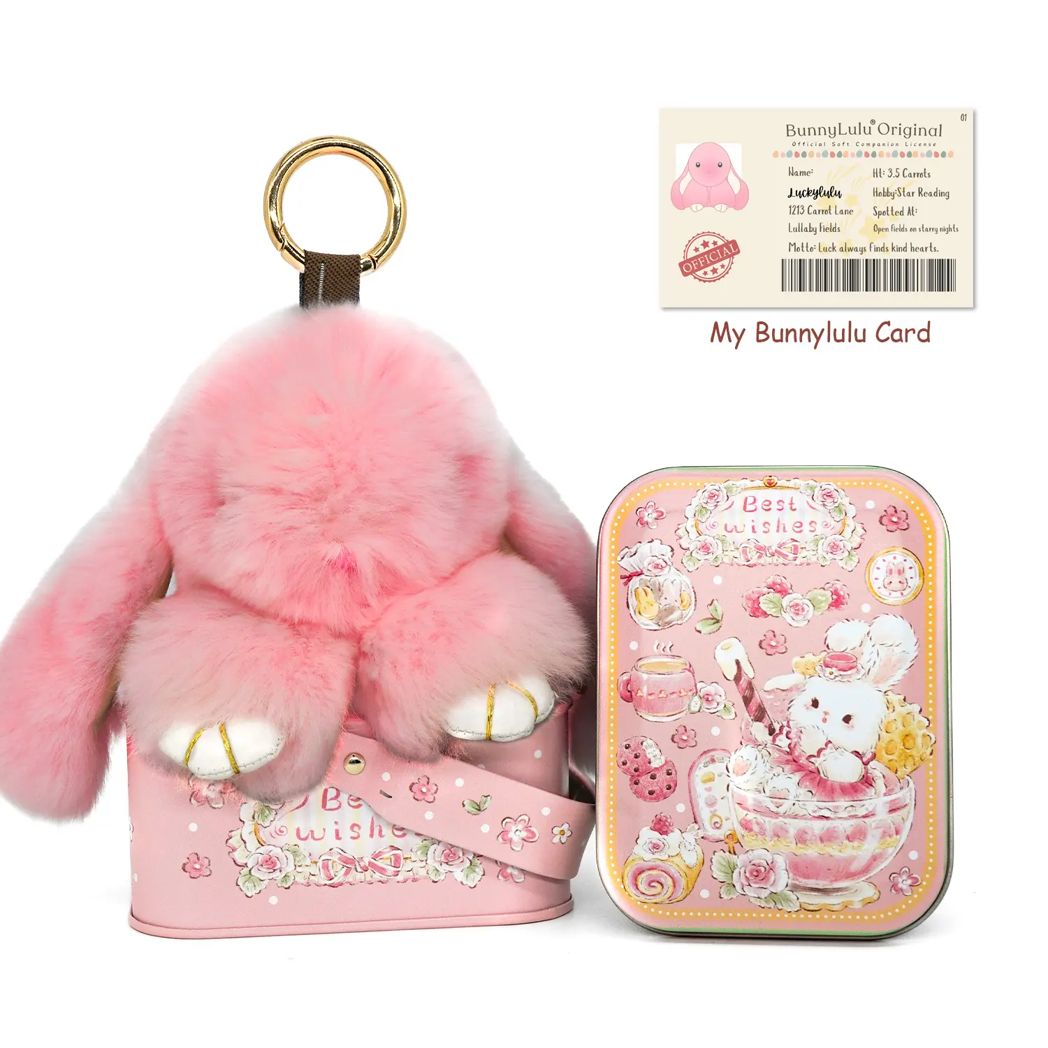 【BunnyLulu】Handmade Bunny PomPom Keychain with Collector's Tin – Cute Bag Charm, Fun Gift for Friends