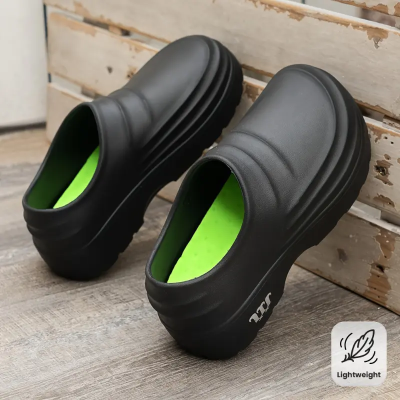 Solid Color Waterproof Flat-Heel Work Clogs, Slip-On Soft-Sole Closed-Toe EVA Rain Shoes for Home Use, Non-Slip Shoes for Work (Home Supplies)