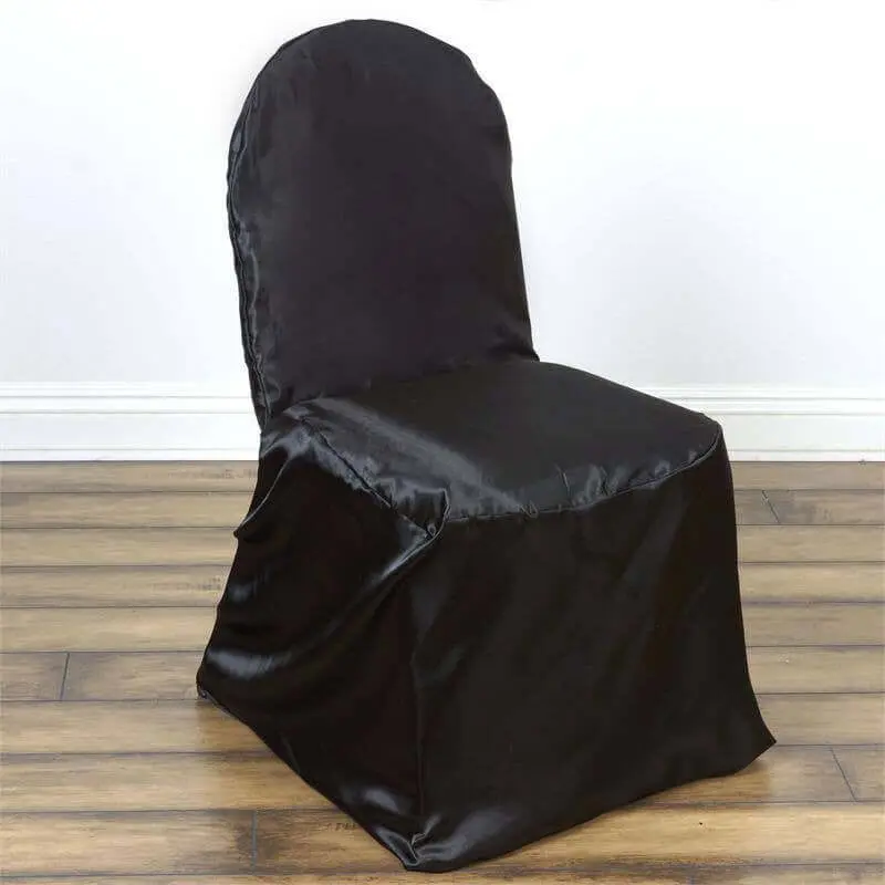 Black Satin Glossy Finish Banquet Chair Covers - Reusable, Washable Protector for Dining, Party Chair Seats, Chair Seat Slipcovers, Dining Chair Slipcovers