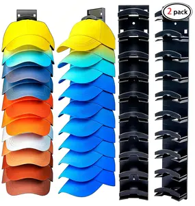Hat Organizer Hold up to 20 Hats, 2 Pack Hat Rack for Wall with Strong Adhesive, Hat Organizer for Baseball Caps Display for Door Closet, Hat Hanger Holder Multilayer Two Mounting Option(Black) Mounted Wall-Mounted